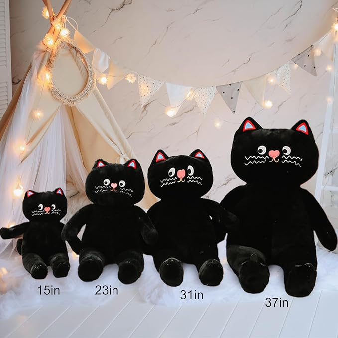 Cuddly Cat Stuffed Animal Toy, Soft Huggable Plush Pillow for Boys Girls Kids Girlfriend Ideal Valentines Day Gifts (Black,37 inch)