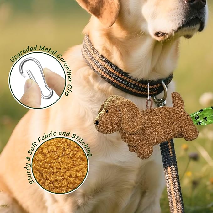 Dog Poop Bag Holder Zippered Pouch- Soft Fabric Waste Bag Dispenser with Metal Clip and 135 (9 Rolls) of Trash Bags for Walking Dog and Cats Litter- Leak Proof