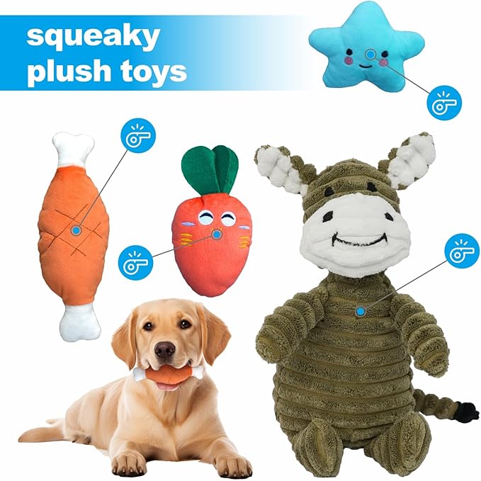 9 Pack Dog Toys for Teething, Entertainment, Puppy Chew Toys Pack with Cute Donkey Squeaky Toys, Treat Ball，Durable Ropes Chew Toys