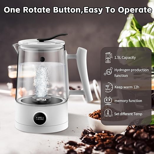 Hydrogen Water Kettle, Hydrogen Water Pitcher, Rich Hydrogen Water Generator Electrolysis Jug BPA Free with SPE and PEM Concentrator Technology, Hydrogen Content up to 2300 PPB