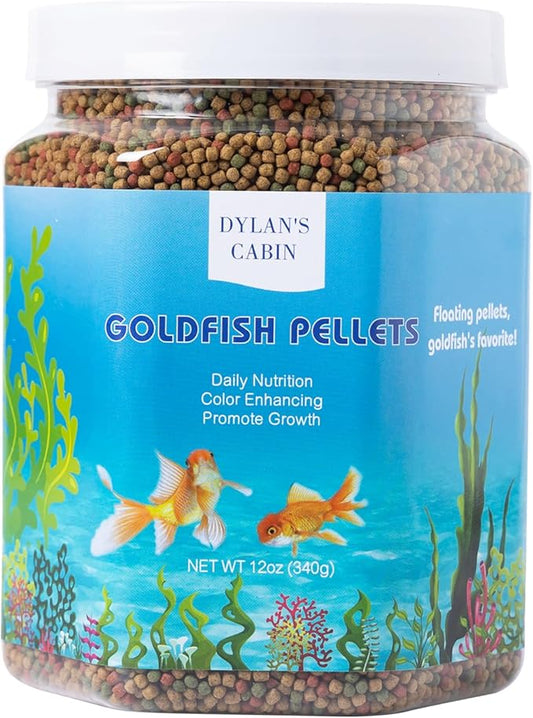 Dylan's cabin Floating Goldfish Food Pellets 12oz - Pond Fish Food Growth Formula with Krill Spirulina Color Enhancing for Goldfish & Koi, Keep Clean Water