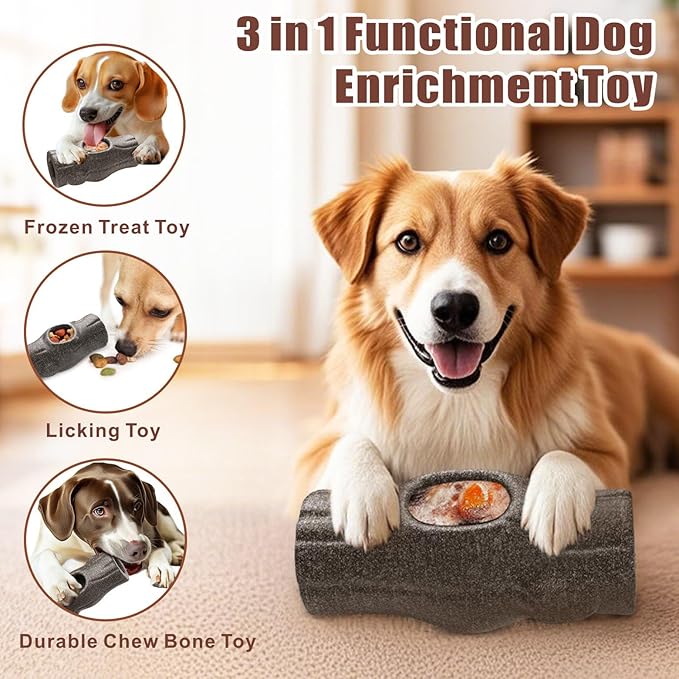 Idepet 3 in 1 Dog Frozen Treat Toy,Interactive Chew Indestructible Toys for Anxiety Relief Puzzle Feeder Keep Dogs Busy Long-Lasting Enrichment Freezable Doggy Dispenser for Aggressive Chewer