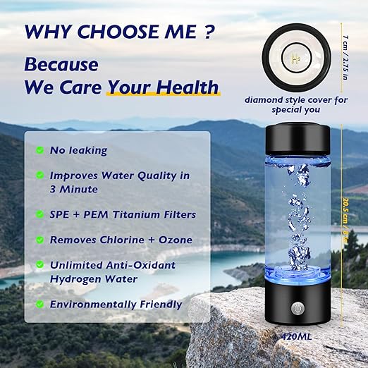 Hydrogen Water Bottle - Rechargeable High Concentration Hydrogen Generator, Portable Design, Food-Grade Materials, Easy to Use and Clean, 420ml