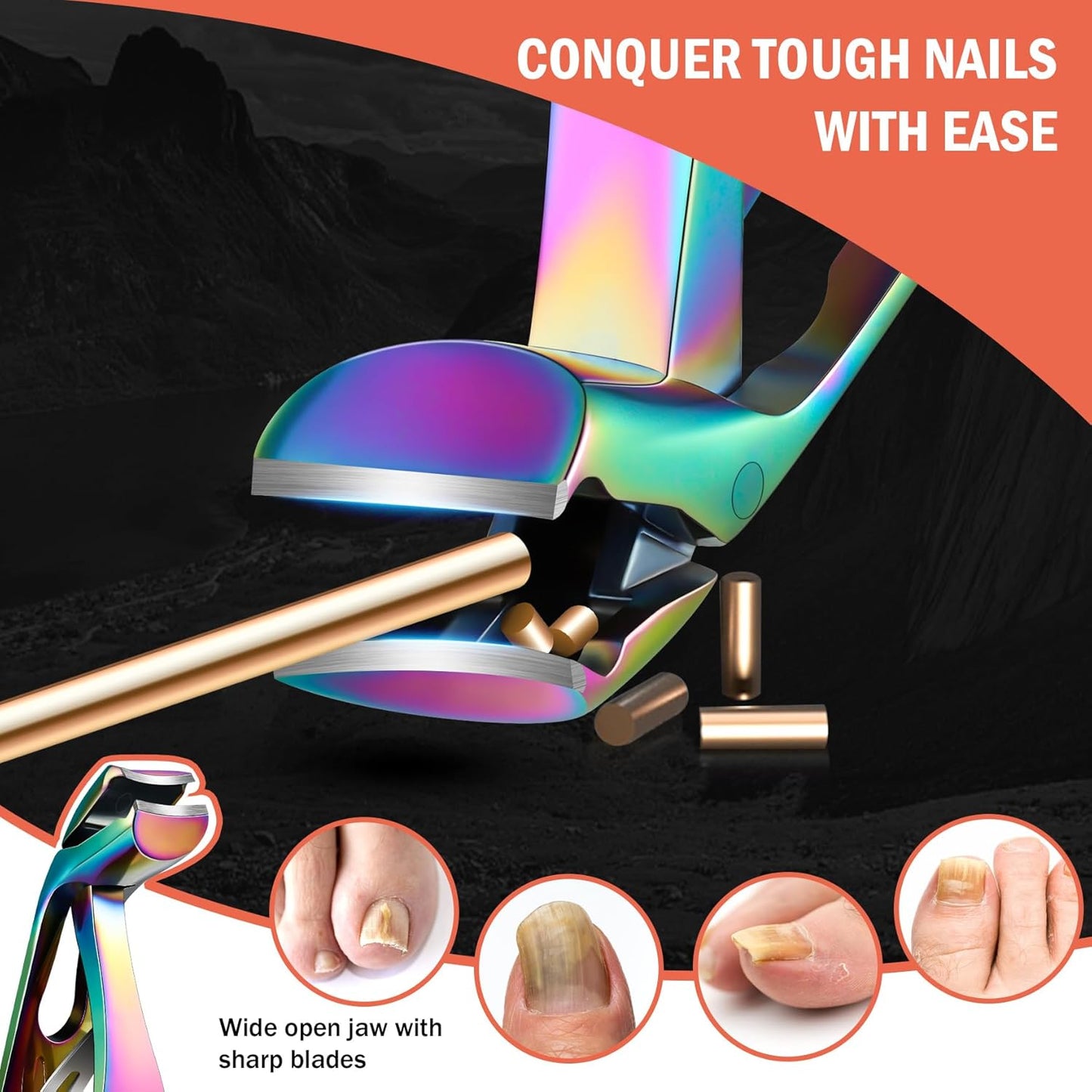 BEZOX Angled Head Toe Nail Clippers for Seniors - Ergonomic Toenail Clipper for Thick Nails for Elderly, Finger Nail Clippers with Catcher for Men and Women - Rainbow