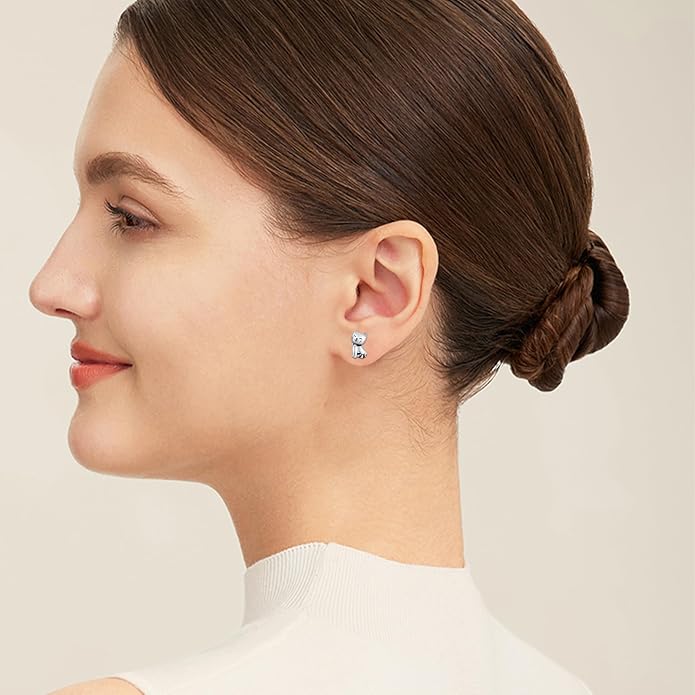 925 Sterling Silver Cat Earrings Cute Animal Kitten Stud Earrings cat Jewelry Gifts for Women Girls Hypoallergenic Earrings for Sensitive Ears