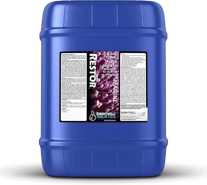 Brightwell Aquatics - Restor Liquid Coral Tissue Supplement - Fish Tank Reef Nutrition for Live Coral Growth Acceleration, Colour Vibrancy, & Restoration Additive - Saltwater Reef Supplies, 5.28 GAL