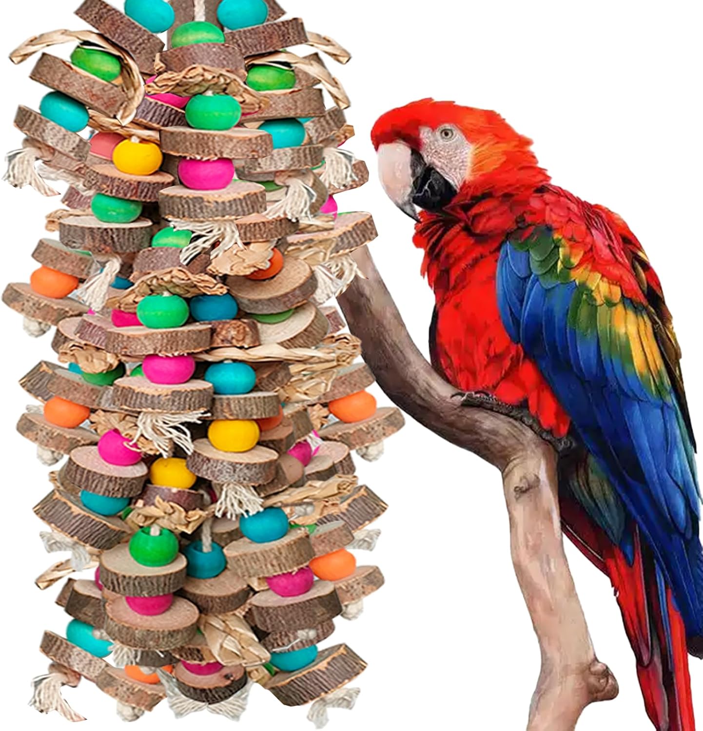 Parrot Toys for Large Birds, Multicolored Wooden Blocks Bird Chewing Toy Parrot Cage Bite Toy or Macaws Cokatoos African Grey and Large Medium Birds