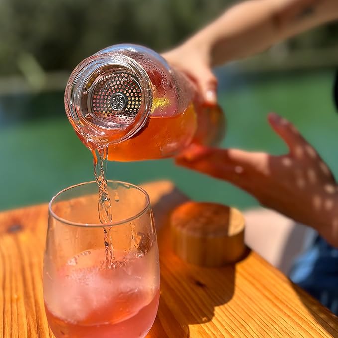 mayu Portable Container Water Bottle With Bamboo Lid - Eco Friendly & BPA Free Borosilicate Glass Infuser Bottle - Leak Free Design - For Storage, Everyday Use And Non-Toxic Hydration - 51oz 1.5L