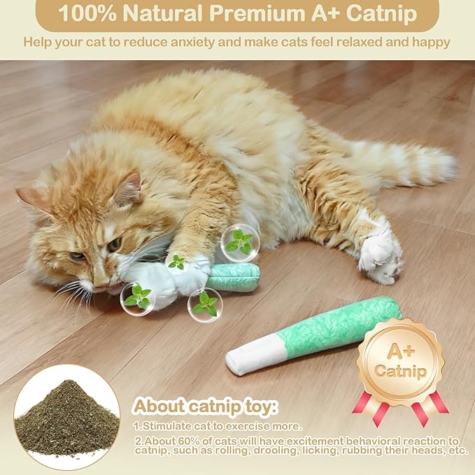 Tocirelo Catnip Toys for Indoor Cats - Cat Chew Toy Filled with 100% Pure 45000mg A+Organic Catnip, Bite Resistant Kitten Teething Toys, 3 Pack Interactive Cat Nip Kicker Toys for Anxiety Relief