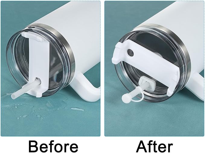 PATIKIL Silicone Spill Stopper for Straw Cup 2.0 40oz/ 30oz, Set of 9 Tumbler Accessories Including 3 Straw Cover Cap, 3 Square Spill Stopper and 3 Round Leak Stopper, White