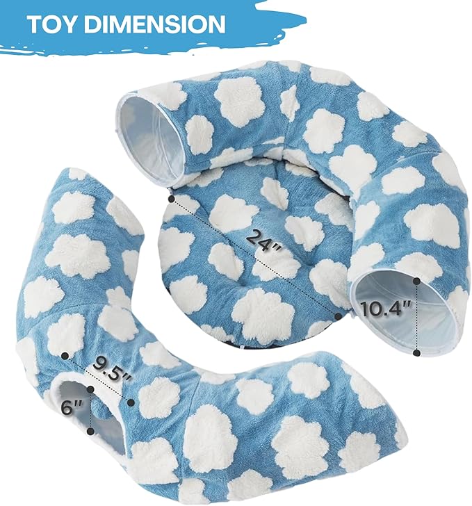 Cat Tunnel Bed – Cozy Donut Cat Cave Tunnel for Indoor Cats, Collapsible Peekaboo Play Tunnel Toy for Kittens, Rabbits & Small Pets, Standard Blue