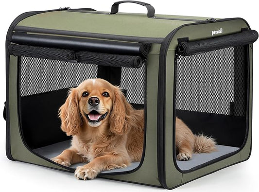 Large Dog Car Carrier Light Weight, 27×20.5×20.5ins Dog Carrier for Cars, Portable Dog Car Crate with Breathable Windows, Stable Pet Carrier for Both Indoor and Outdoor Use, Pet Travel Crate Green