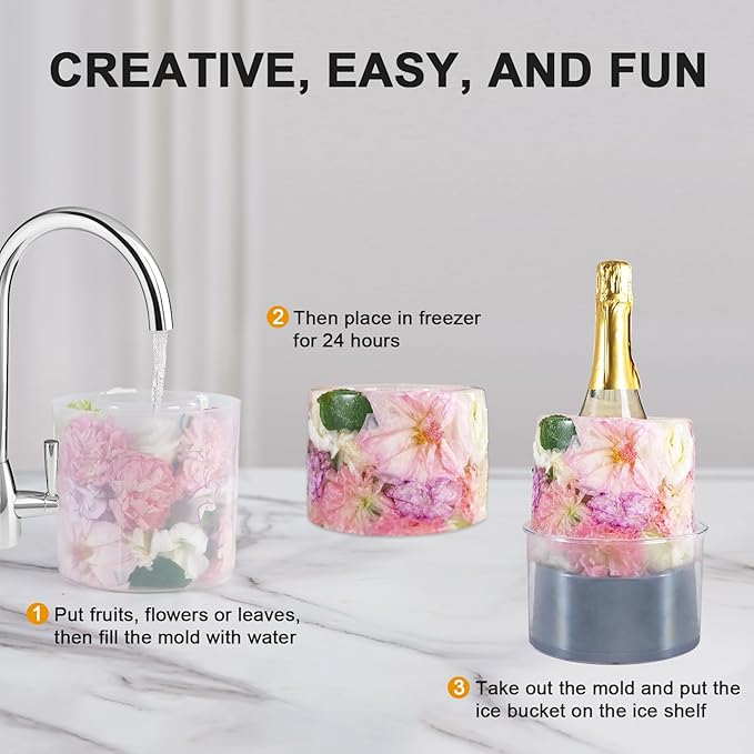 Ice Bucket Mold,Ice Mold Wine Bottle Chiller,Cocktail/Champagne Bucket Ice Mold, Flower/Fruits/Any Decoration to DIY Your Bucket Ice Mold For Special Parties/Bar/Holiday/Wedding-Grey