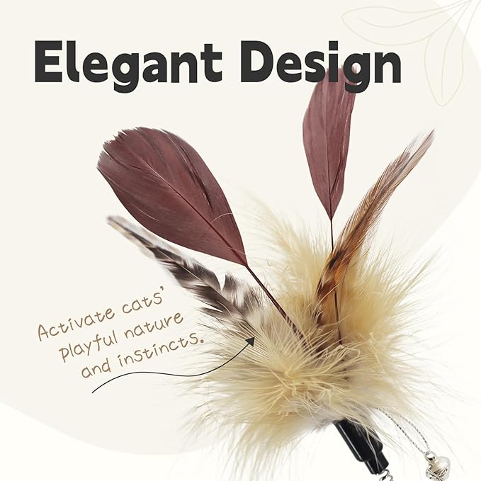 SONGWAY Cat Feather Wand Toy - Cat Teaser Toy Wand with 4 Flexible Spring Feather Refills, Interactive Cat Toys for Indoor Cats Kitten