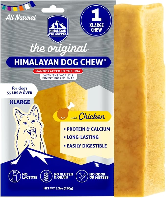Himalayan Dog Chew Original Yak Cheese Chew, Chicken, 1 X-Large Stick, 5.3 oz, Gluten Free, Healthy Treats, Grain & Lactose Free 100% Natural, Long Lasting for Dogs Over 55 lbs