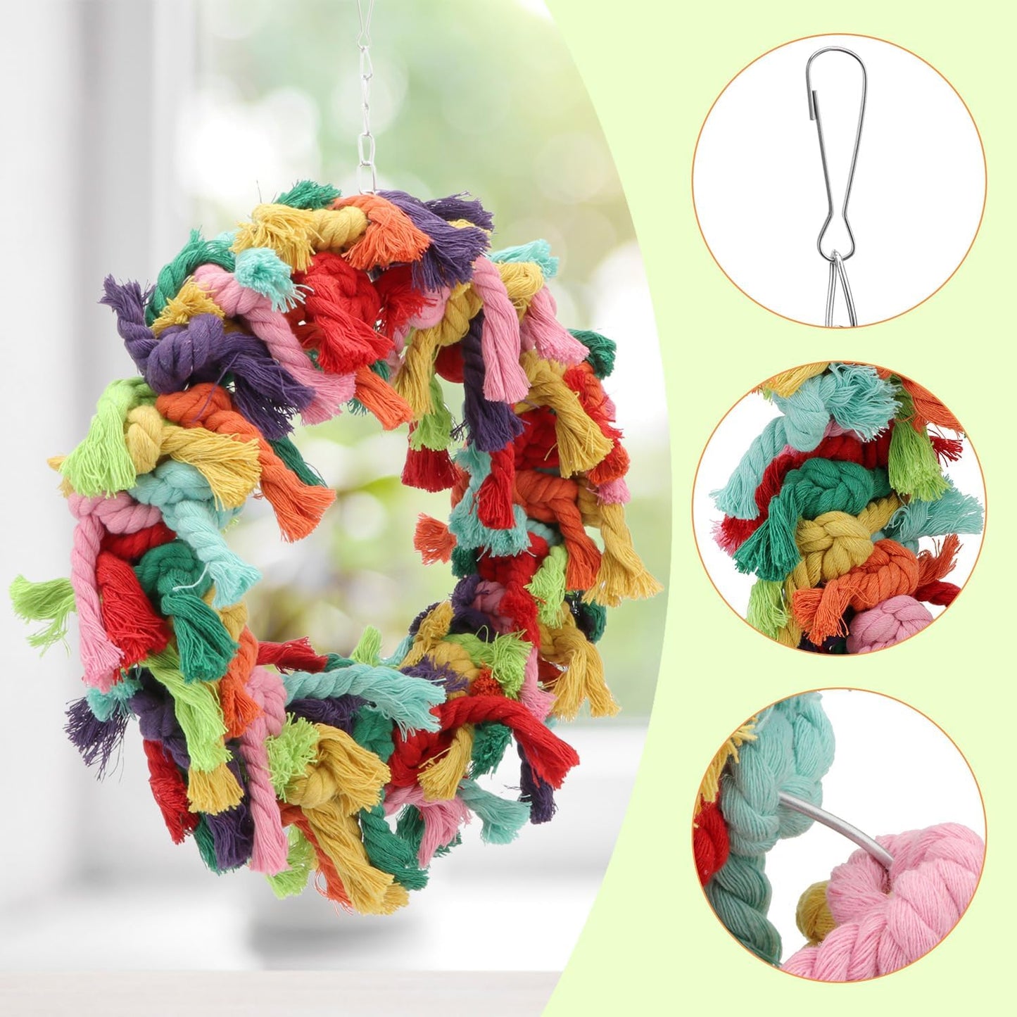 Hypeety Pet Toy Cotton Ring for Parrot Exercise, Chew, Snuggle Bird Toys, 30 cm / 11.8 in Diameter