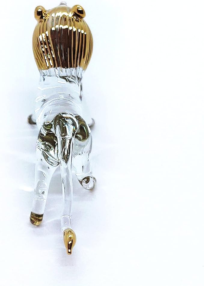 WitnyStore Tiny 3¼" Long Clear Gold Standing Lion Roaring Figurine - Miniature Hand Blown Painted Glass Panthera Wild Cat Small Crystal Wildlife Animals Decorative Collectible Figurines Décor Gifts