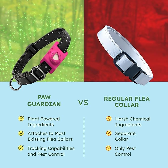 BugMD Paw Guardian Flea and Tick Prevention Pendant for Dogs & Cats with AirTag Holder | Plant-Powered Flea & Tick Control for Dog Collars & Cat Harnesses | Cat and Dog Tag with Air Tag Holder - Pink