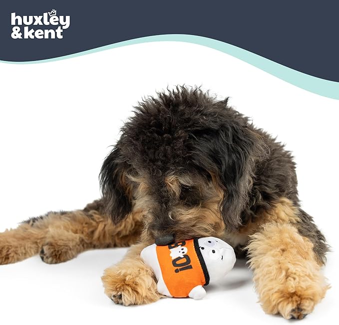 Huxley & Kent Halloween Funny Dog Toy w/Squeaker – Power Plush Squeaky Dog Toys for Small Dogs – Durable Small Stuffed Animal for Indoor Play & Fetch - Tiny Tuff Boo Buddies 2pk