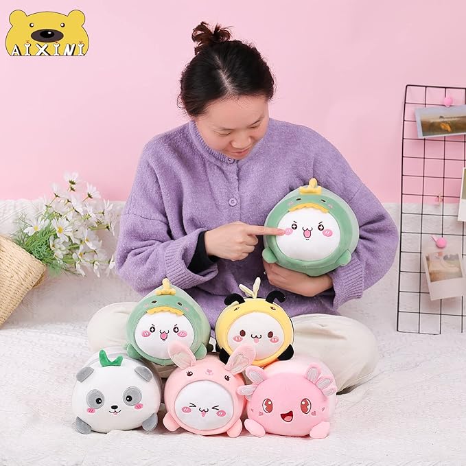 AIXINI Cute Cat Dinosaur Plush Pillow 15.7” Kitten Dino Stuffed Animal, Soft Kawaii Cat Plushie with Dinosaur Outfit Costume, Hugging Plush Pillow Toy Gifts