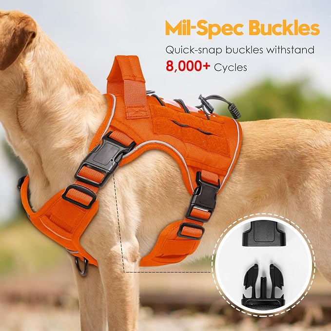 Heavy-Duty Tactical Dog Harness for Large Dogs, No Pull Adjustable Reflective Pet Vest with Molle System, K9 Military-Grade Control for Service Training, Outdoor & 10+ Breeds, Orange, Small