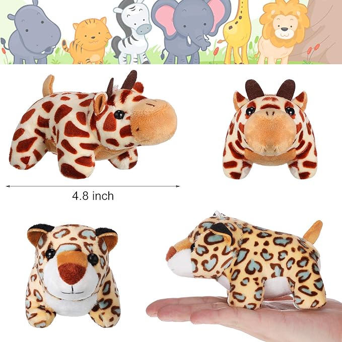 Sumind 12 Pieces Mini Stuffed Forest Animals Jungle Animal Plush Toys 4.8 Inch Cute Elephant Lion Giraffe Tiger Plush for Animal Themed Parties Achievement(Lying)