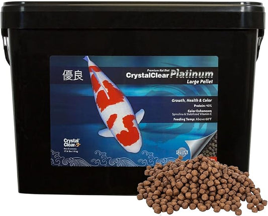 CrystalClear Platinum Fish Food, Premium Floating Pellets for Koi & Goldfish – Boost Growth, Color, and Wellness in Backyard Ponds & Water Gardens, 5mm Pellets, 17.6 Pounds