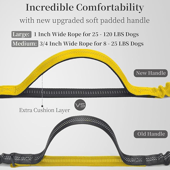 iYoShop Hands Free Dog Leash with Zipper Pouch, Dual Padded Handles and Durable Bungee for Walking, Jogging and Running Your Dog (Large, 25-120 lbs, Yellow)