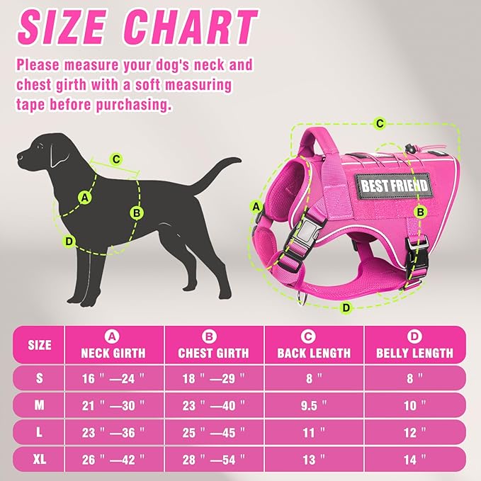 Tactical Dog Harness Small Sized Dog,No Pull Military Dog Vest with Handle,Reflective Heavy Duty Pet Harness for Walking Hiking Training Hot Pink S