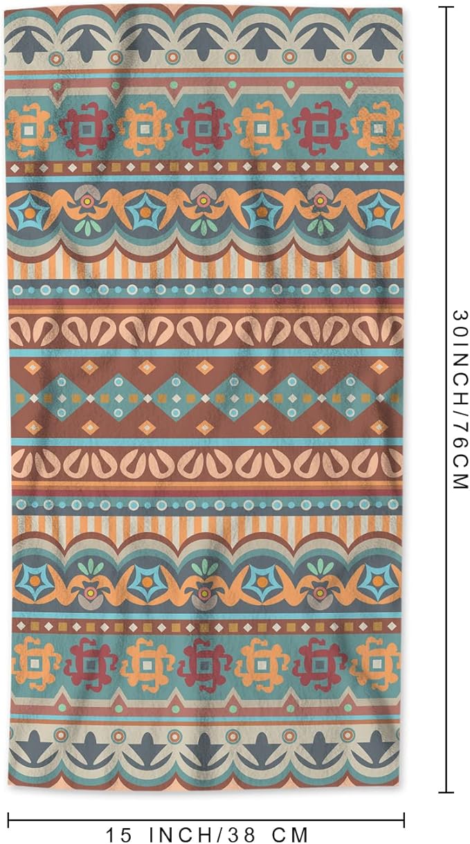 AOYEGO Ethnic Stripes Bath Towels Bohemian Aztec Paisley Floral Doodle Polka Dots Kitchen Hand Towels Bathroom Decor Soft Beach Microfiber Hair Towels 15x30 Inch