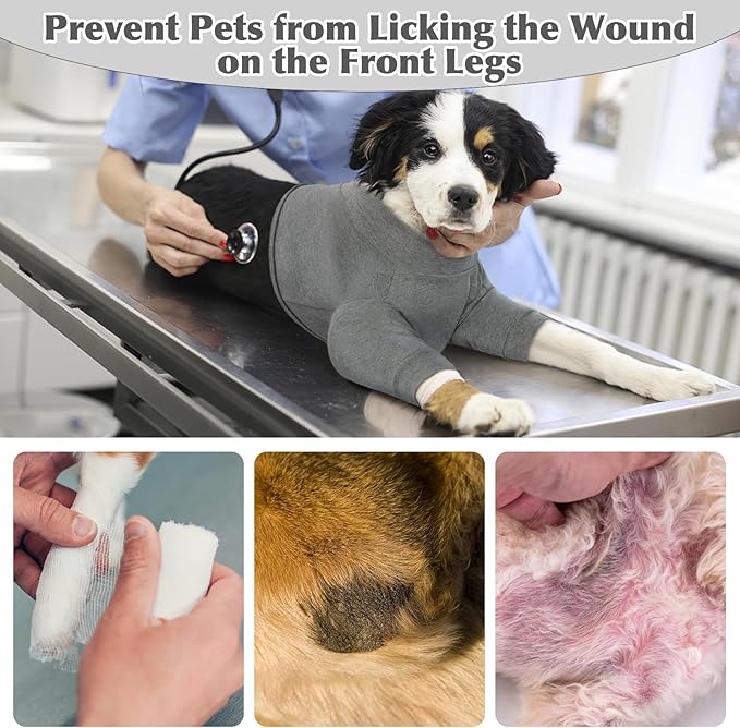 IDOMIK Dog Recovery Suit, Dog Surgery Recovery Suit Front Legs, Comfy Joint Leg Sleeves After Surgery, Elbow Braces Protector for Leg Injuries & Joint Pain, Cone Collar Alternatives,Grey,L