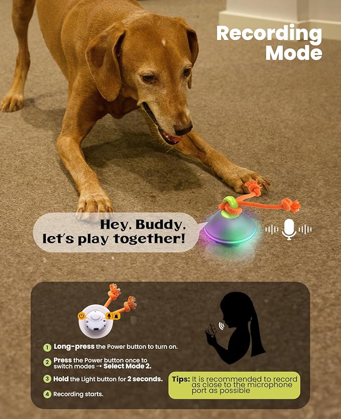 Interactive Dog Toys, Automatic Moving and Rolling Dogs Ball with Rope, Motion-Activated Wicked Ball with Voice Recording for Small Medium Pup, Stimulation Toy for Boredom Relief Blue