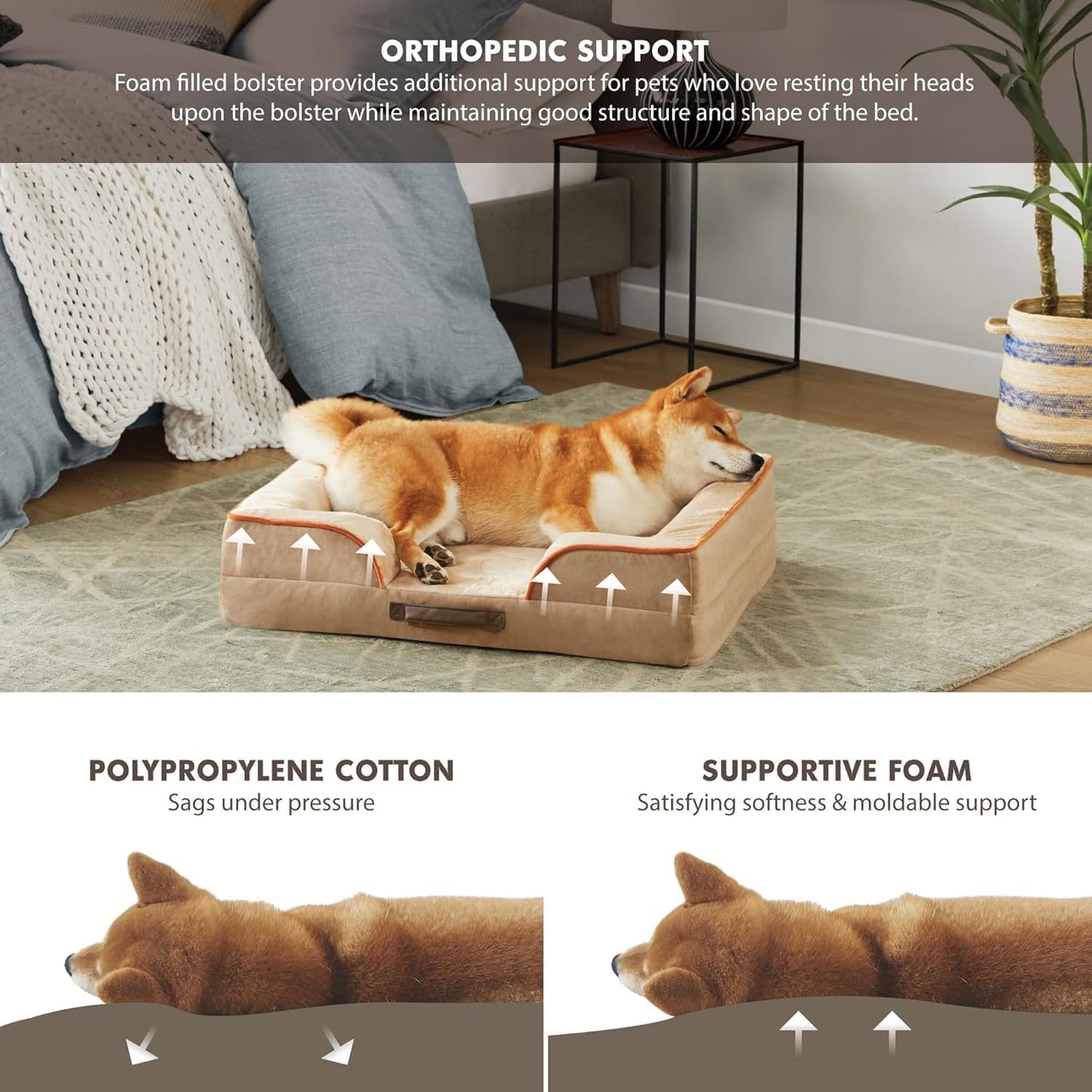 Friends Forever Orthopedic Dog Bed for Medium Dogs, Waterproof Memory Foam Dog Sofa Bed M with Removable Washable Cover, Ally Grey, 28x23x6.5