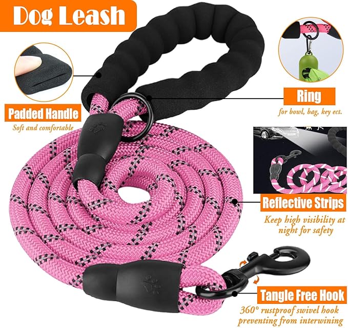 No Pull Dog Harness, Collar & Leash Set | Includes Dog Seat Belt, Collapsible Bowls & Poop Bag Dispenser. Ideal for Training, Walking, Hiking. Fits Small to Large Dogs(Pink-M)