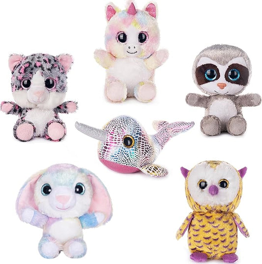 My OLi 7" Adorable Stuffed Animals Bulk - 6 Pcs Fairy Tale Plush Toys (Sloth, Unicorn, Rabbit, Narwhal, Owl, Cat) - Perfect Plushies for Babies Kids Girls & Boys