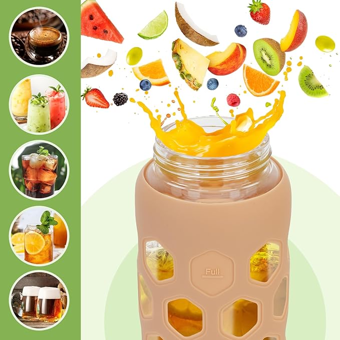 32oz Glass tumblers Water Bottles with Straw and 2 Lid