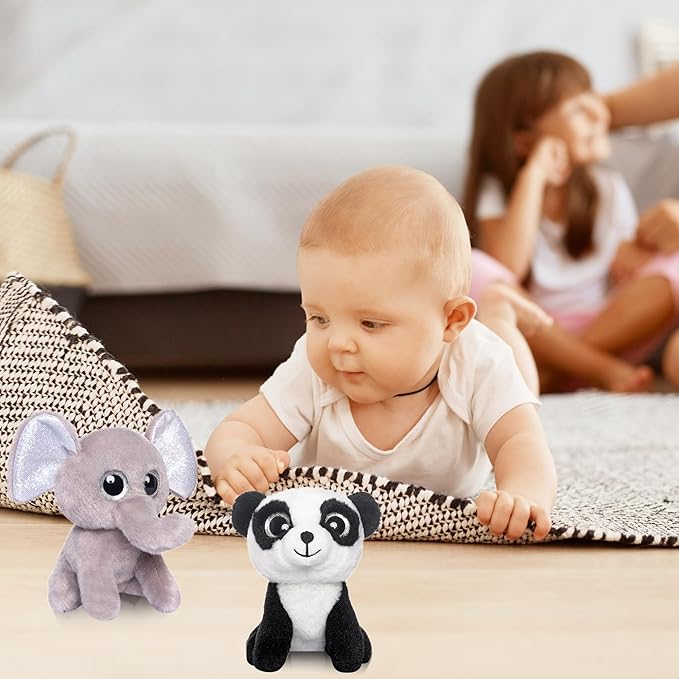My OLi 5" Plush Toys Small Stuffed Animals Bundle of Cute Giraffe, Lion, Tiger, Panda, Elephant, Zebra Plush Animals Pack of 6 for Kids