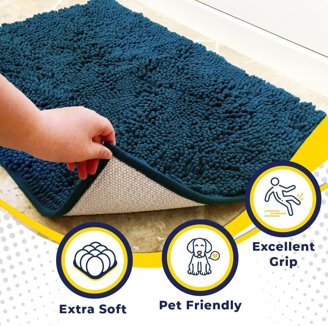 Muddy Mat® AS-SEEN-ON-TV Highly Absorbent Microfiber Door Mat and Pet Rug, Non Slip Thick Washable Area and Bath Mat Soft Chenille for Kitchen Bedroom Indoor and Outdoor - Atlantic Blue XXXL 72"X48"