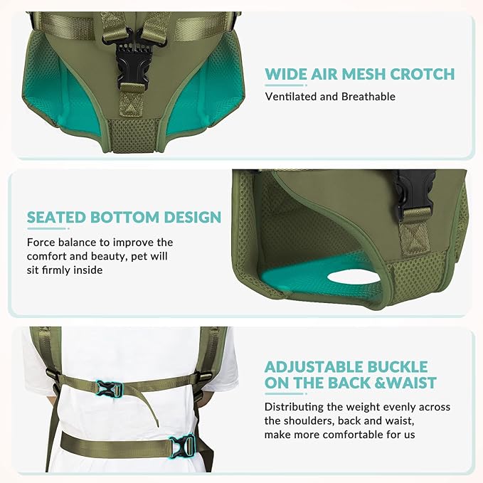 Lukovee Dog Backpack Carrier, Legs Out Easy-fit Dog Front Carrier for Small Medium Dogs, Adjustable Hands Free Dog Chest Carrier for Hiking Cycling (Green,Small)