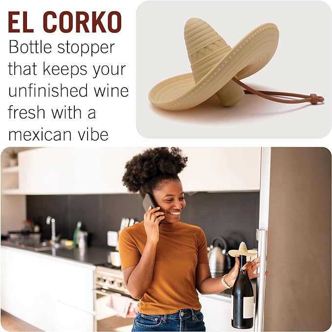 Monkey Business Elcorko Silicone Wine Stopper, Bottle Stopper with Sombrero Design, Wine Accessories, Keeps Wine Fresh, Wine Gifts