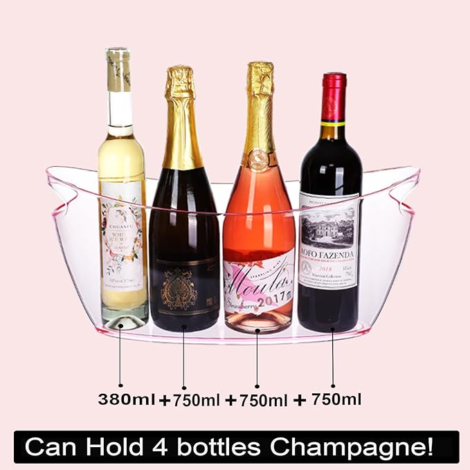 Ice Buckets for Parties, 2 PCS Acrylic Champagne Beverage with 2 Ice Bucket Scoop, Drinks Buckets Tub for Cocktail Bar, Long and Narrow 5.5 Liter Bucket for Party(5.5L) (Pink)