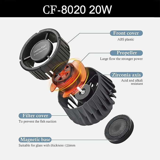 Carefree Fish Magnetic Aquarium Wave Maker Quiet and Powerful DC 24V Powerhead with Digital Led Display Controller Submersible Water Inverter Circulation Pump for Freshwater and Saltwater