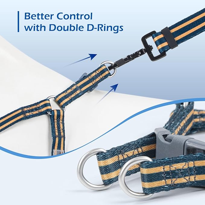 Stripe Step in Dog Harness for Small Dogs, Freedom Nylon Dog Halter Vests, Lightweight and Escape Proof Puppy Harness, Quick Fits for Small Medium and Large Dogs, Blue XS