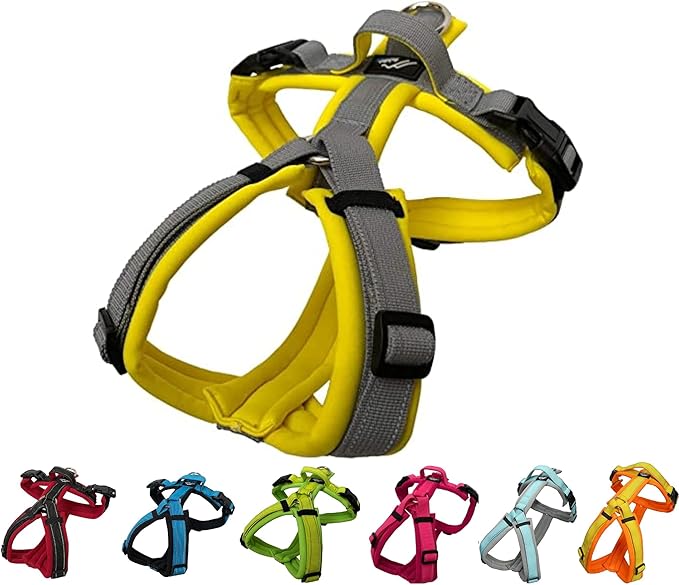 [白山:Hakusan] Zero Dog Harness Made by Japan, Safe - No chocking/Hard to Disconnect, Great fit - Easy Put on and Off/Adjustable, Reflector, Tiny - Small & Medium Dog, Two-Tone Yellow x Gray