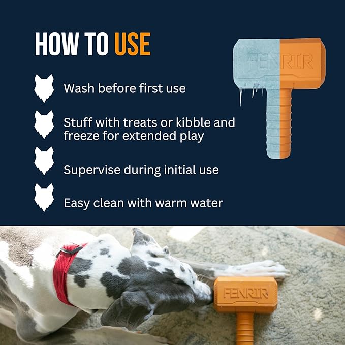 Fenrir Hammer Dog Chew Toy Strong Rubber Stuffable Enrichment Toy for Chewers (Red, Large)