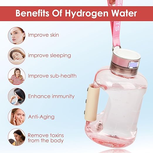 Hydrogen Water Bottle Generator, 1.5L Large Capacity Hydrogen Water Bottle for Home Outdoor, Travel, Office (Pink)