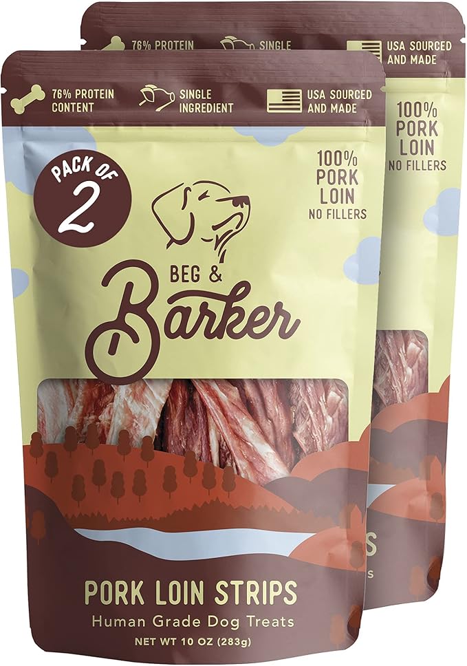 Beg & Barker Pork Jerky for Dogs (10 Ounce, Pack of 2) - Dog Training Treats - Natural Dog Treats Made in The USA - Grain Free, Diabetic-Friendly, High Protein, Sugar-Free