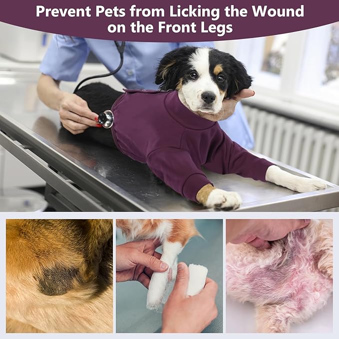 IDOMIK Dog Recovery Suit, Dog Surgery Recovery Suit Front Legs, Comfy Joint Leg Sleeves After Surgery, Elbow Braces Protector for Leg Injuries & Joint Pain, Cone Collar Alternatives,Purple,L