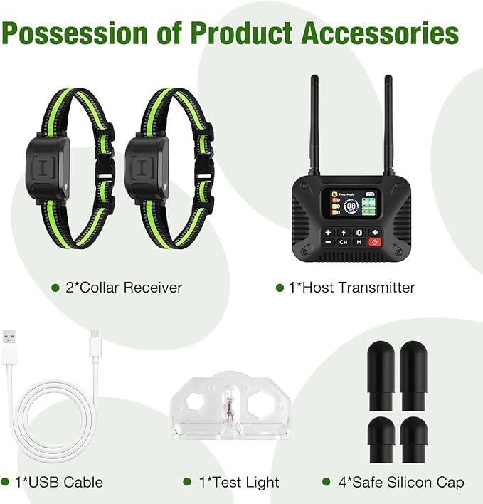 Wireless Dog Fence 2.4GHz Electric Fence for Dogs Wireless Fence for Dogs Portable Electric Dog Fence with Waterproof and Rechargeable Dog Training Collar (1 Controller & 2 Collar)