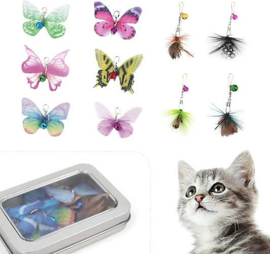 SONGWAY Cat Toy Wand Replacement - 10 Pieces Insect Butterfly Cat Toys, Cat Feather Toy Refills, Cat Teaser Wand Attachments, Interactive Cat Toys for Indoor Cats